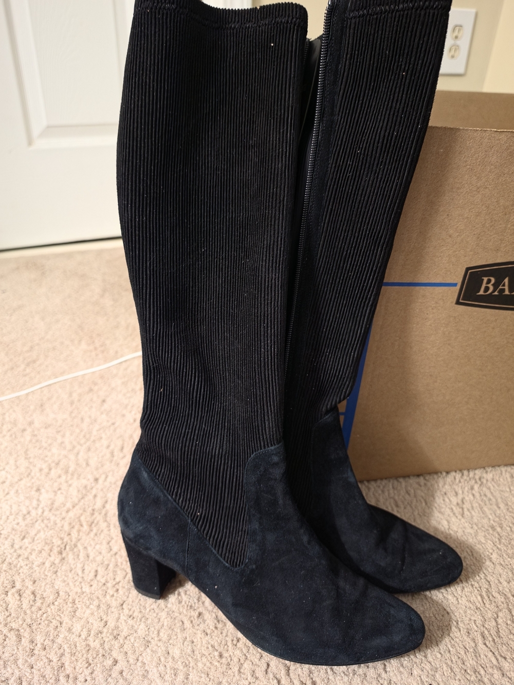 Van Eli Black Suede & Ribbed Knee-High Block Heel Boots